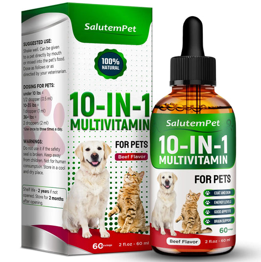 Liquid Multivitamin for Dogs - Multivitamin for Cats - Dog Vitamins and Supplements - Beef Flavor 2 fl.oz