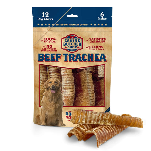 12 Pack - Beef Trachea for Dogs Strips-Halves 6-inch Raised & Made in USA All-Natural Dog Chew Treat
